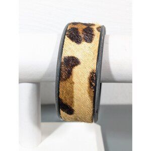 RJ Graziano Faux Fur Cheetah Animal Print Wide Bangle Bracelet 8"